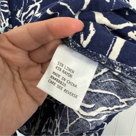 Panama Jack Top Small Women Navy Blue White Floral Long Sleeve Linen Breathable - Picture 6 of 9